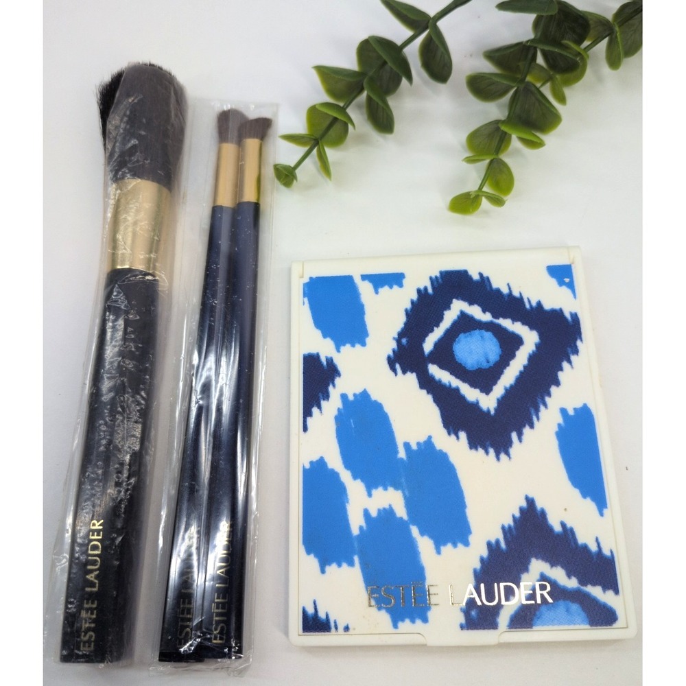 NEW BLUE LOT 4!💋Estee Lauder MakeUp Brush Set Blush EyeShadow Purse Mirror